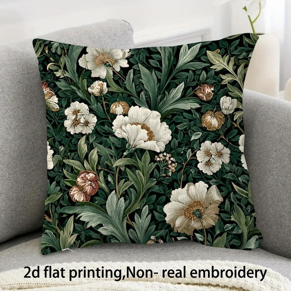 Vintage Style Floral Pillow Cover Green Botanical Print Boho Cottagecore Cushion Case For Sofa Bed Home Decor