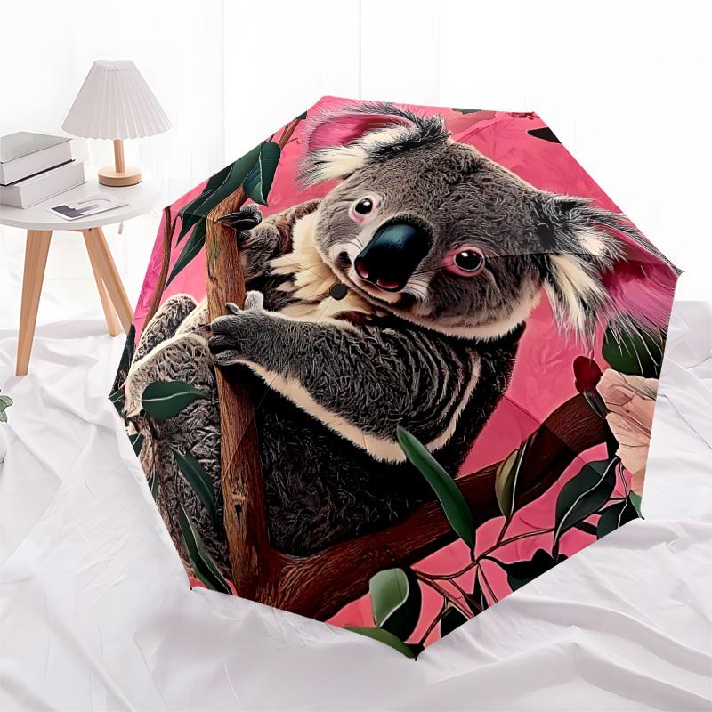 1PC Koala, Eucalyptus Automatic Folding Umbrella, Portable & Foldable Design with 8 Ribs, 87