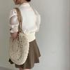 Летняя круглая соломенная сумка для женщин, отпускная плетеная пляжная сумка, большая вместимость, сумка через плечо, простая хозяйственная сумка-тоут