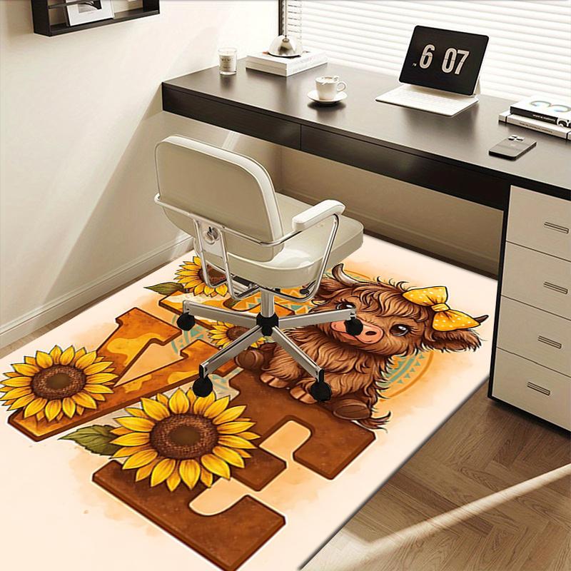 Highland Bull Theme Love Chair Mat Office Carpet, Large Rug for Home Decor, Suitable for Bedroom, Living Room & Various Rooms