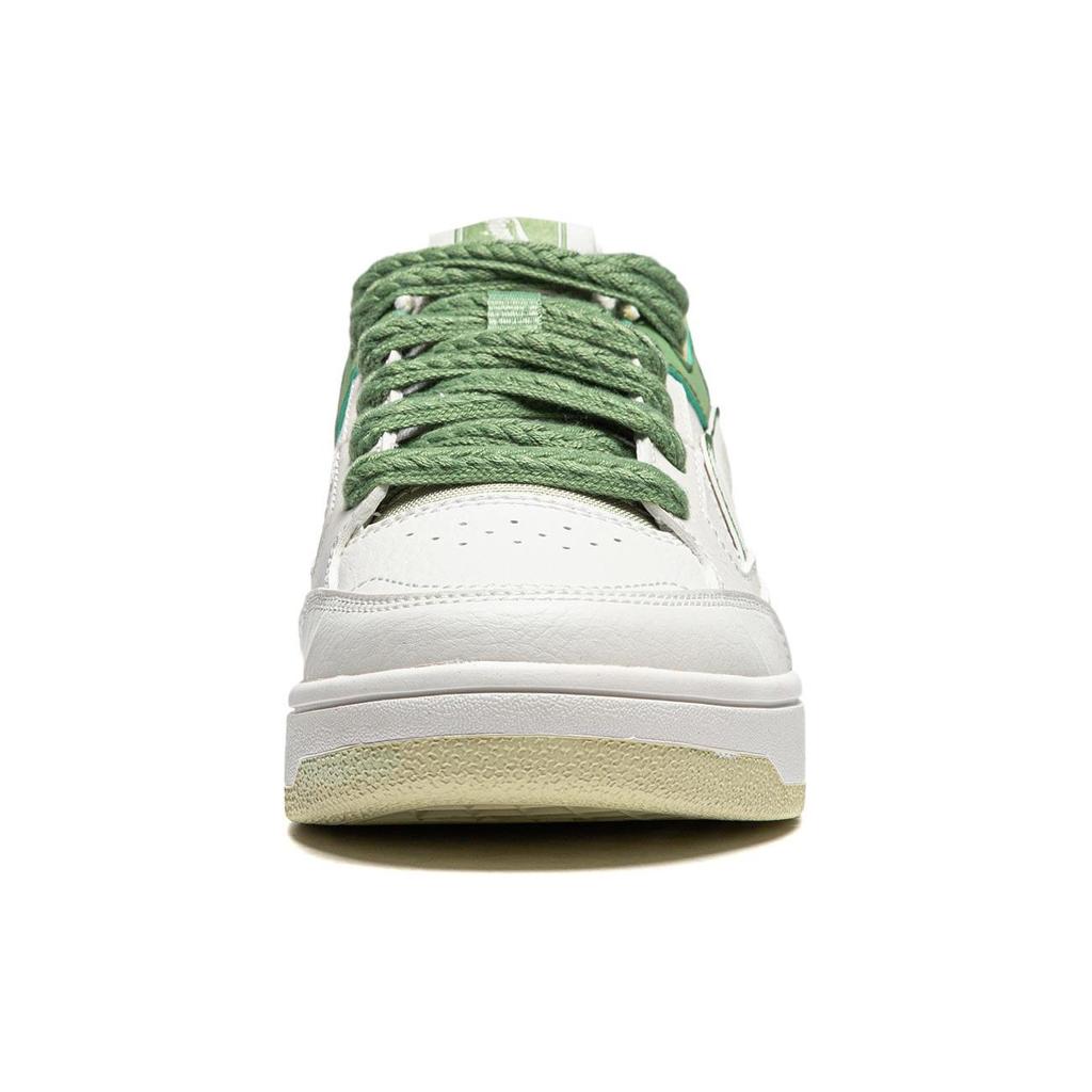 Li Ning Tian Ji Casual Versatile Thick Sole Height Increasing Non-Slip Wear-Resistant Low-Top Skate Shoes Women Sneaker White Green AGCU096-1