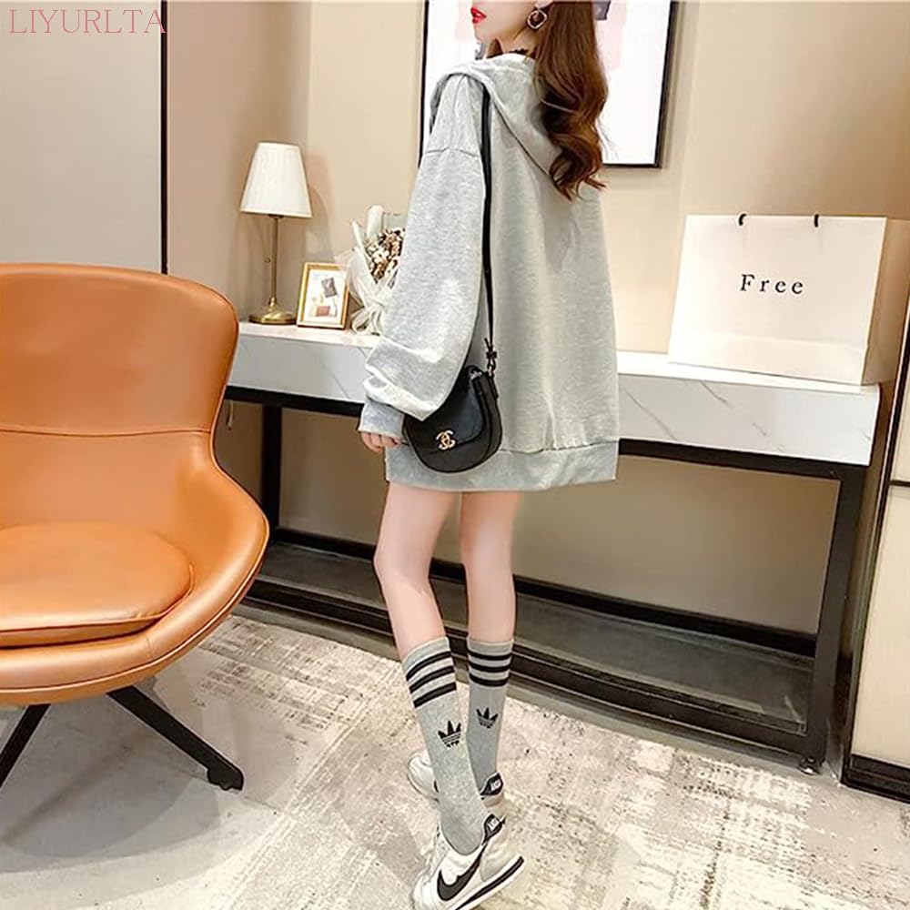 LIYURLTA Oversized Loose Flattering Long Harajuku Korean LIY38 Women's Hoodie, Fit, Sweatshirt, Lightweight, Casual, Zip-Up Hoodie, Sleeve, Coat,