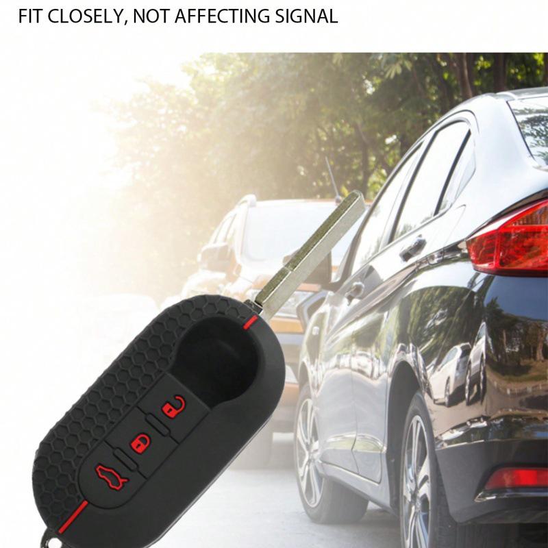 Silicone Key Case for Fiat 500, Folding 3-Button Bravo Key Cover, Remote Control Protector.