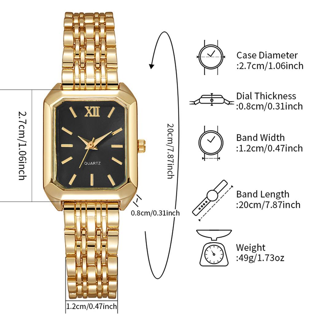 Xiaomi 2PCS Fashion Women Quartz Watches Bracelet Set Ladies Rectangle Roma Dial Wristwatch Reloj Mujer Girls Clock Gift (Without Box)