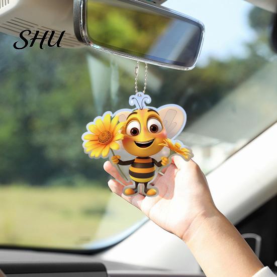 Bee Themed Hanging Decor Acrylic Decoration Single Side Printed Little Ornament Home Car Rearview Mirror Keychain Pendant Birthday Gift Portable