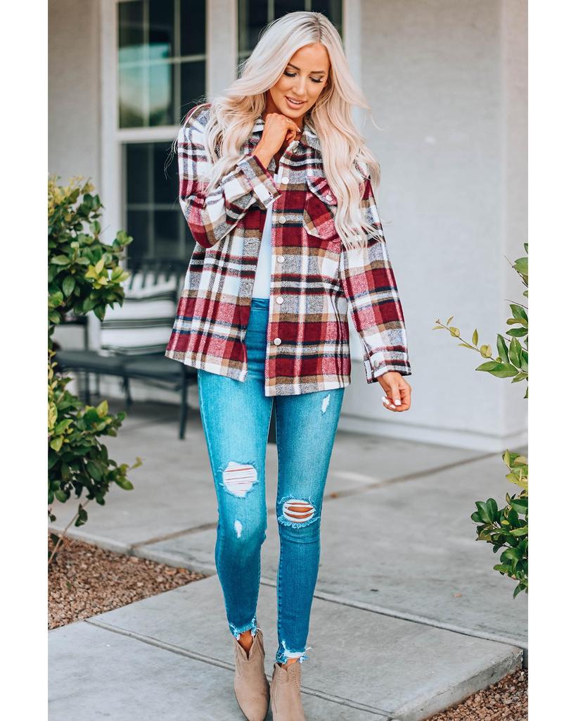 Azura Exchange Куртка с карманами и геометрическим узором в клетку