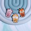 Cute Animal Milk Tea Enamel Pins Custom Salamander Capybara Frog Fox Brooches Lapel Badges Animal Jewelry Gift for Kids Friends