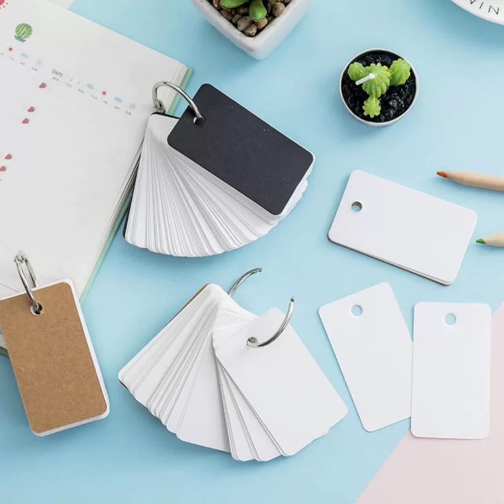 100sheets Blank Card Portable Flash Cards Vocabulary Memorization White Cardboard Memo Pad Office School Learning Supplies