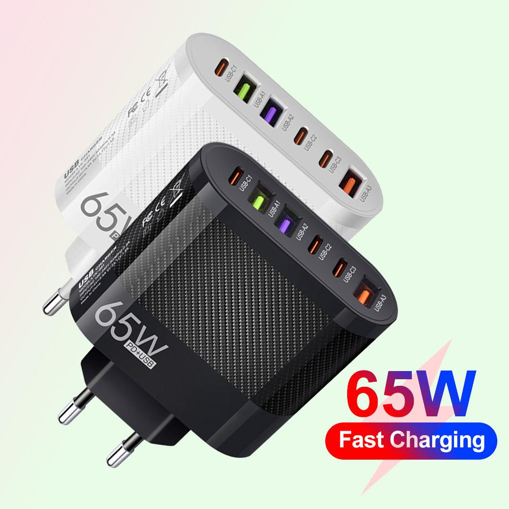 Многопортовое зарядное устройство 3,1 А с 3 портами Type-C и 3 портами USB - Совместимо с вилками EU/US/UK