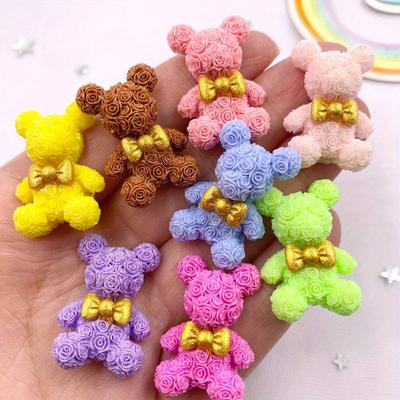 8 шт. смешанные красочные полимерные мультяшные луки с розами и медведями с плоской спинкой, каменные мини-статуэтки, сделай сам, День святого Валентина, свадебный декор, скрапбукинг, лук, аксессуары, ремесла