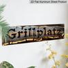 2D Flat, 1pc, Home Aluminium Decorative Sign And Plaques, Grillplatz Aluminium Sign, Outdoor Wall Art for BBQ Spot, Deck, Garden, Garage, Holiday