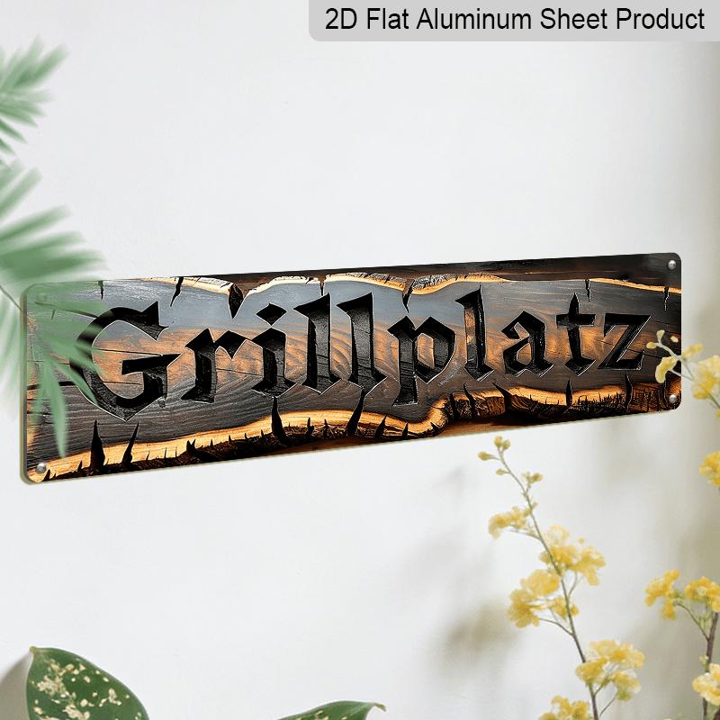 2D Flat, 1pc, Home Aluminium Decorative Sign And Plaques, Grillplatz Aluminium Sign, Outdoor Wall Art for BBQ Spot, Deck, Garden, Garage, Holiday