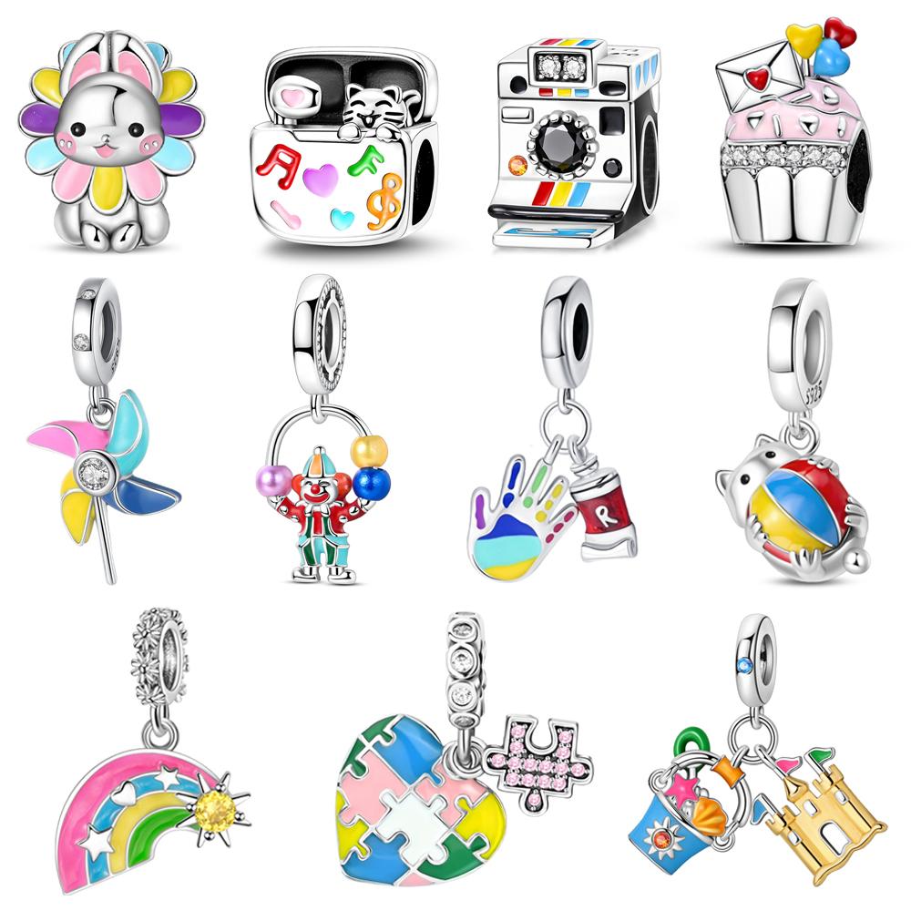 Copper Envelope Cake Beads & Cat Hug Ball Dangle Charm Fits Bracelet Exquisite Necklace Colorful Pendant Gifts