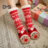 1 Pair Winter Socks Cartoon Santa And Elk Print Plush-lined Warmth Retention Christmas High-tube Socks Leg Warmer Fall Winter Floor Socks Holiday Gift