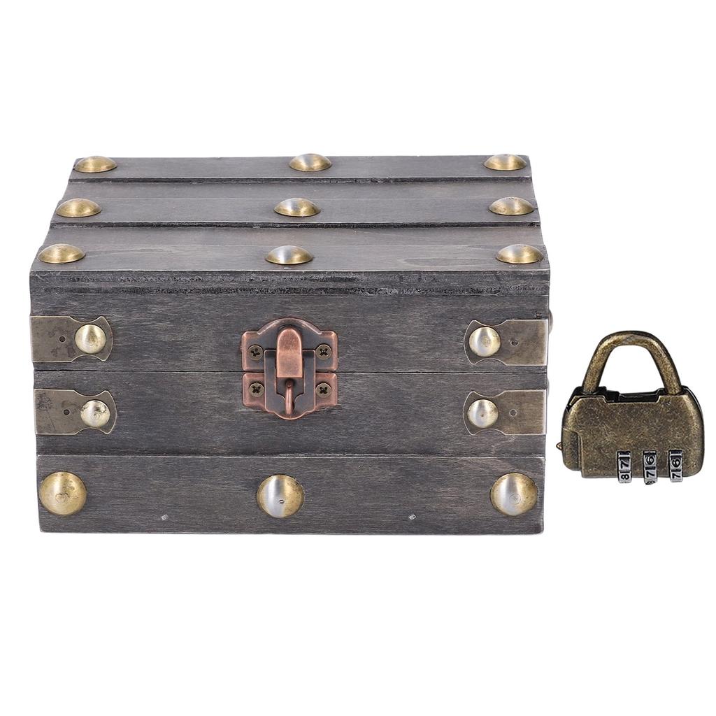 Vintage Wooden Storage Box 145x120x85mm Multifunctional Decorative Treasure Chest Box with 3 Bit