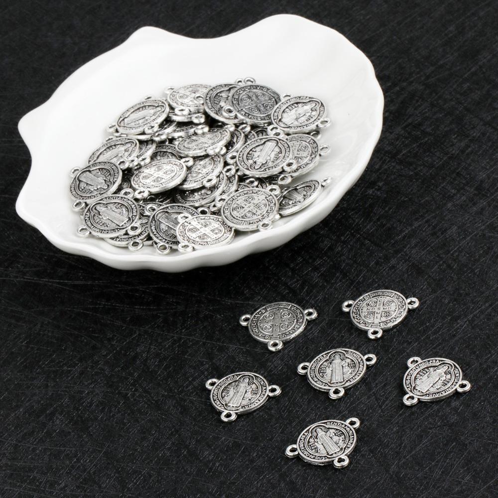 50 шт./Лот Сплав 3 отверстия Медаль Святого Бенедикта Экзорцизм Соединитель Розария Четки Ожерелье Детали Аксессуары для изготовления ювелирных изделий