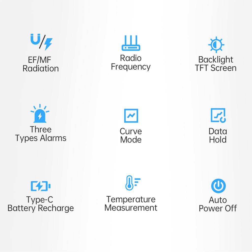 ERD-10 EMF Meter HD Electromagnetic Radiation Detector Electric & Magnetic Field Strength RF Power Temperature Monitor Alarm