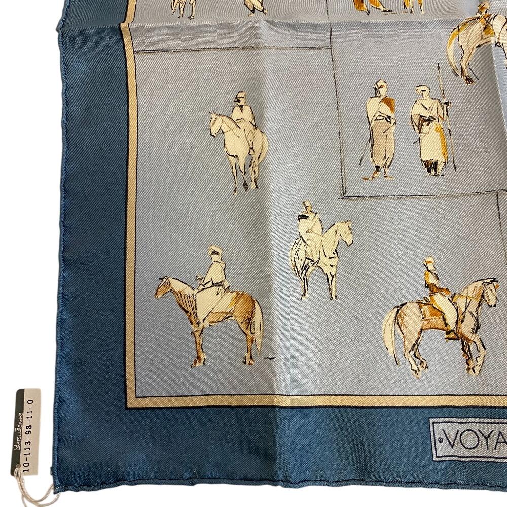 Hermes Шелковый платок-каре 45 см, синий шелк, женский, б/у, Journey to Niger Silk silk Carre 45
