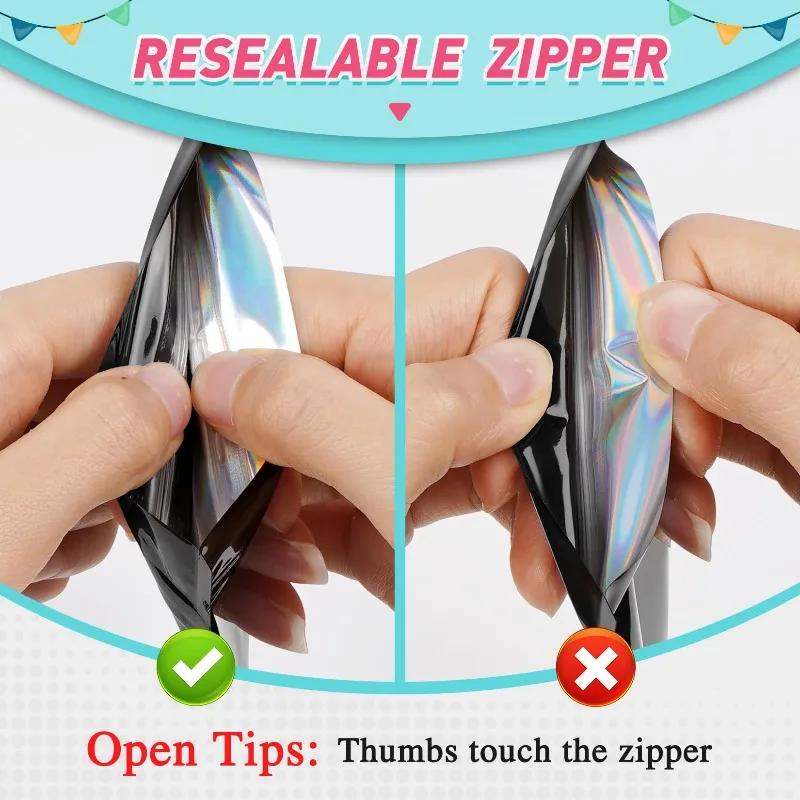 Holographic Ziplock Bags Plastic Laser Iridescent Zip Bags for Manicure Eyelash Display Earrings Ring Jewelry Storage Bag