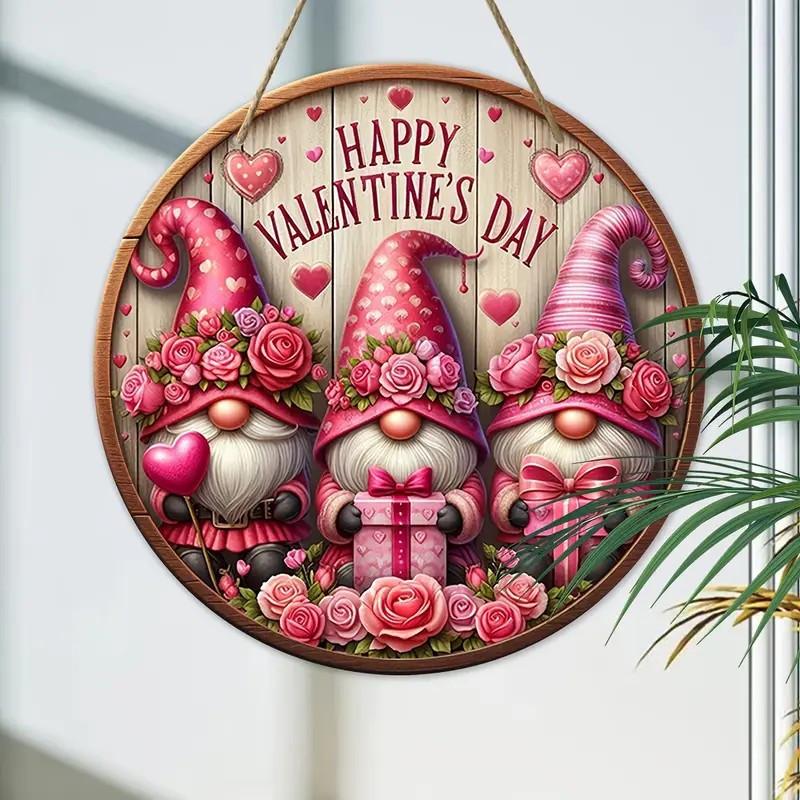 1pc Valentine's Day Gnome Wooden Sign, 7.87" X 7.87" - Rustic Wall Art Decor, Welcome & Wreath Sign, Gift for Friends, Versatile Indoor & Outdoor Dec