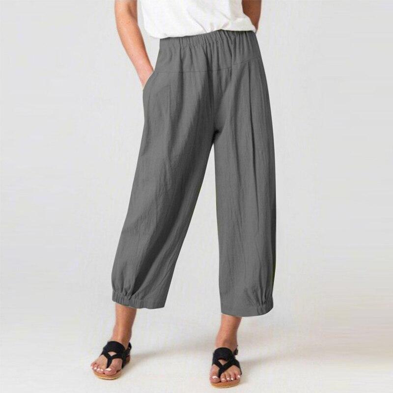 Повседневные свободные укороченные брюки из хлопка и льна цвета хаки, летние модные однотонные широкие брюки с высокой талией, мешковатые брюки Mujer 25552