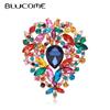 Multicolored Crystal Drop Brooches Fashion Jewelry Wedding Brooch Bouquet Corsages Antique Gold Flower Hijab Pin