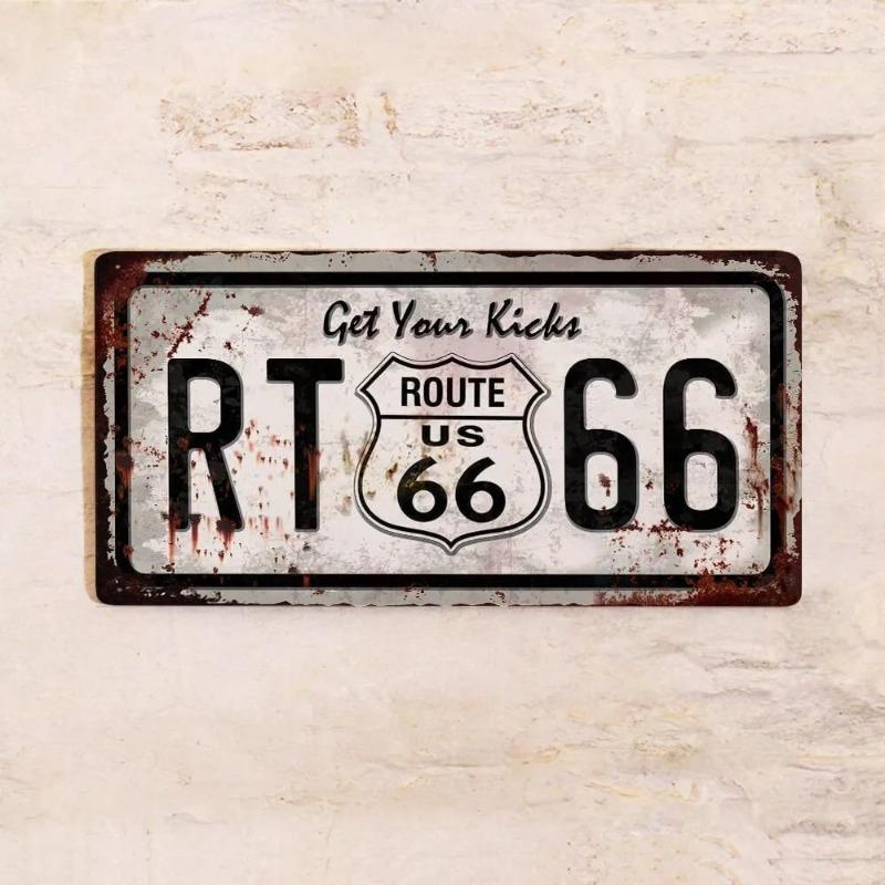 Сувенирная номерная табличка Route 66, Металлическая табличка American Auto 15x30см