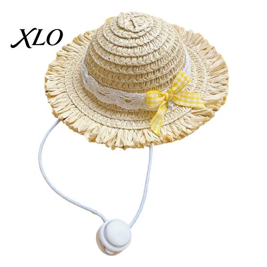 Pet Beach Hat Cat Straw Hat, Sun with Lace And Bow, Summer Lightweight Headwear Cute Protection for Cats Small Dogs Outdoor Walks Adjustable