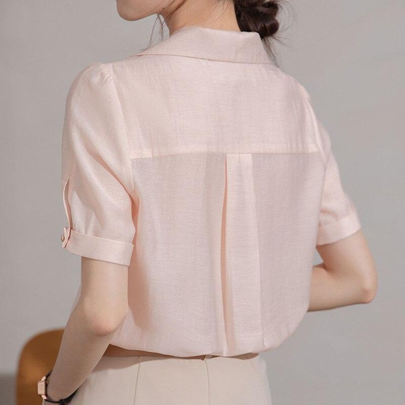 Летняя блузка с коротким рукавом, женские топы, офисные женские рубашки с воротником «Питер Пэн», блузка на пуговицах, элегантная женская одежда 28091