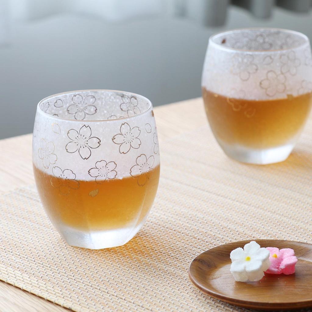 ADERIA Rock Glass Premium Sakura Old Pair Set 345ml 2 Pieces Made In Japan Gift Box Whiskey Shochu Stylish Gift Women Day Tableware Day Couple Men