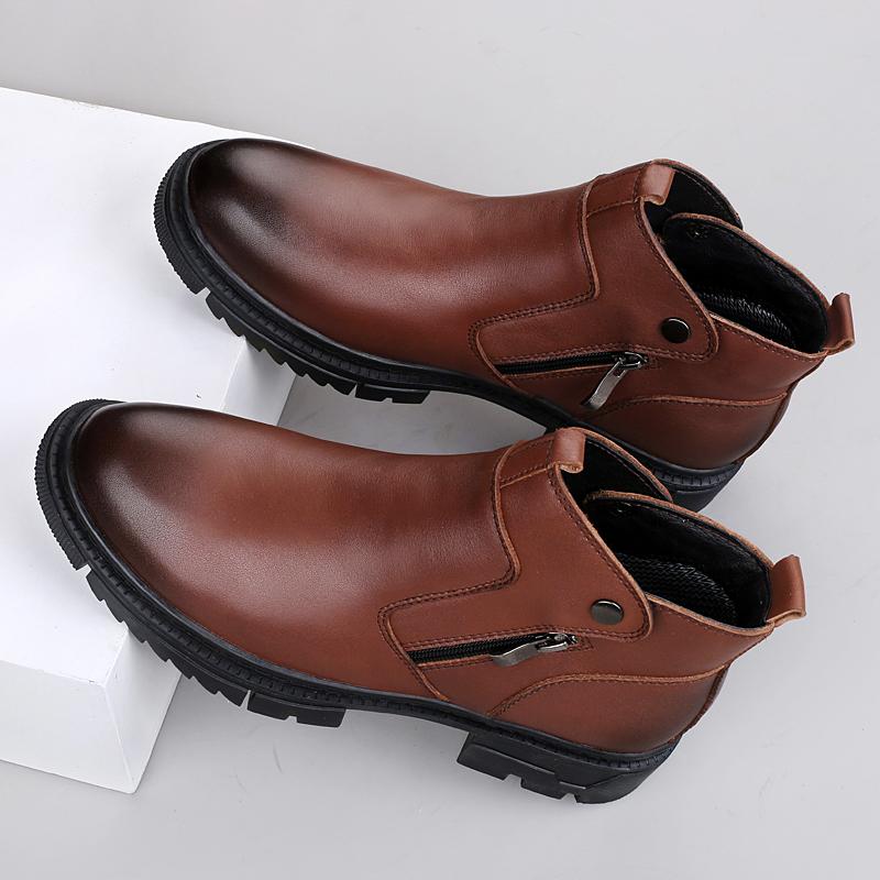 Повседневная обувь из натуральной кожи для мужчин, ботинки до щиколотки в британском стиле, с боковой молнией, обувь с высоким верхом, мужские классические ботильоны челси