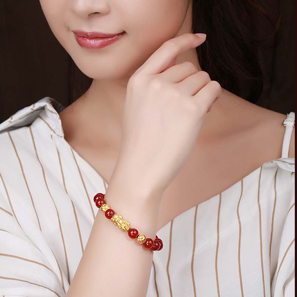 Feng Shui Pixiu Women Attract Wealth Bracelets Obsidian Stone Beads Good Luck Bangle Wristband