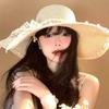 Pearl Lace Strap Straw Hat Women's Summer Big Brim Seaside Vacation Bow Sun Hat Sun Hat