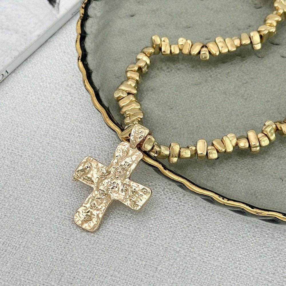 Irregular Beads Cross Pendant Chain Chunky Beads Choker Necklace Clavicle Chain Women's Jewelry