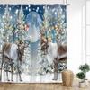 Christmas Reindeer Shower Curtain Winter Xmas Trees Full Moon Moose New Year Home Bathroom Decoration Bath Curtains