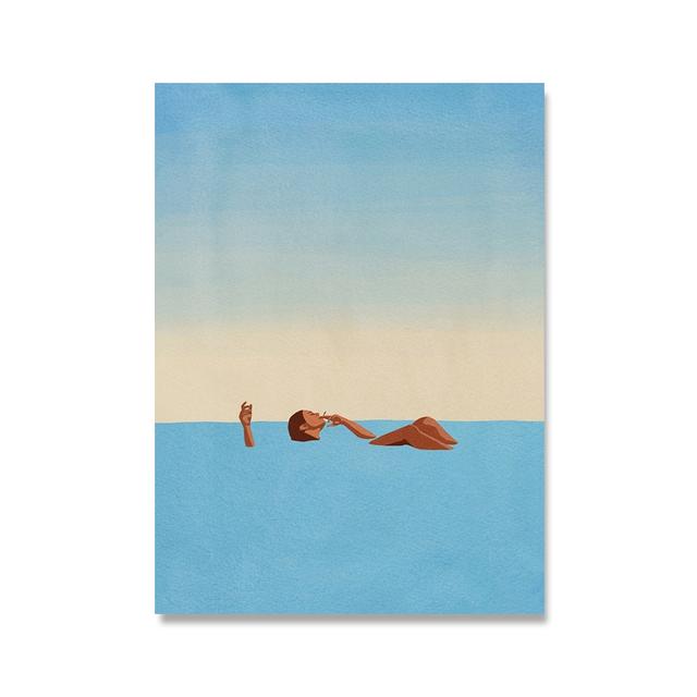 Плакат на скандинавскую тему, вечеринка в бассейне, плавание, дайвинг, ванна, кофейная девушка, абстрактное настенное искусство, холст