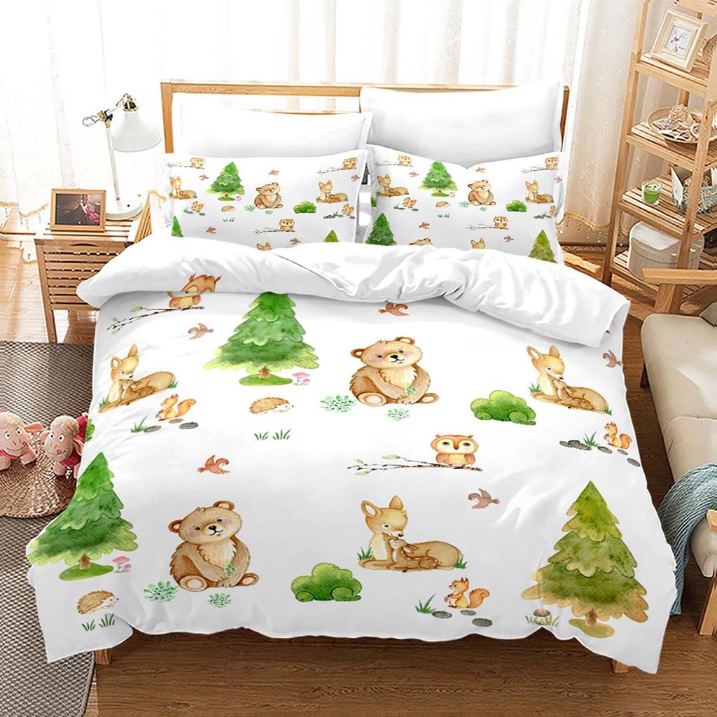 Акварельный мультяшный принт с животными Комплект пододеяльника Твин Фул Квин Кинг Детское постельное белье Одеяло Комплекты постельного белья Покрывало