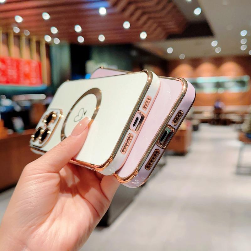 Для чехла Magsafe для Samsung Galaxy S23 Ultra S22 S21 Plus S24 Ultra S22Plus S20 S21 FE Гальваническое покрытие Узор "Любовь" Защитные чехлы