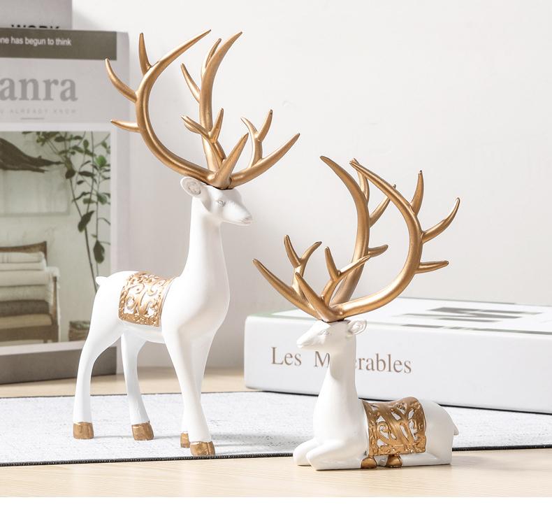 2 шт./набор Рождественская скульптура оленя Геометрическая смола Сидящий Стоящий Лось Олень Фигурка Рождественское украшение Декор для дома Гостиная