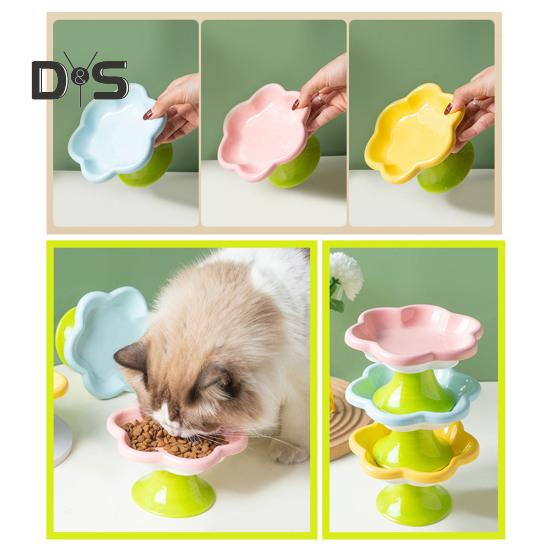 Керамические приподнятые миски для кошек с цветочным дизайном, приподнятая миска для корма и воды для кошек, маленькая миска для кормления кошек и маленьких собак