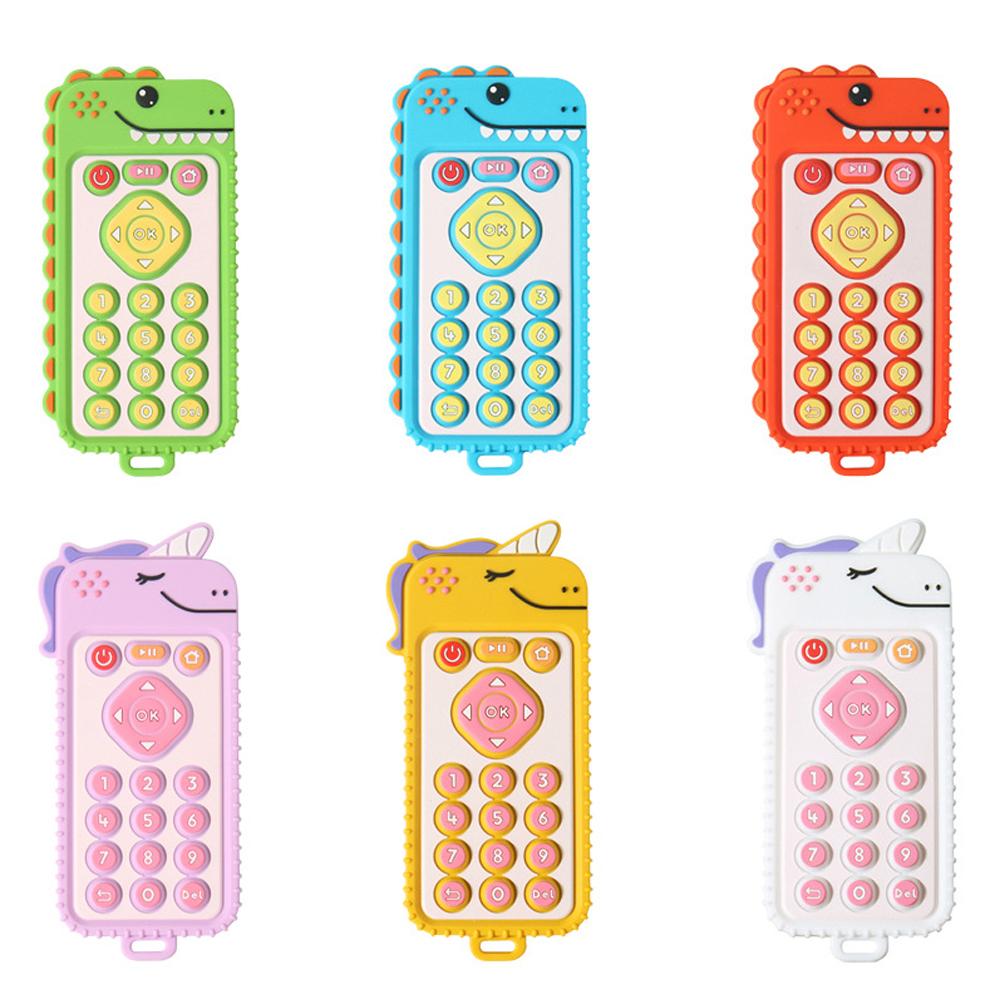 Детский силиконовый прорезыватель для зубов с дистанционным управлением «Единорог» с ручкой-имитатором и кнопкой для жевания, прорезыватель для зубов из пищевого силикона