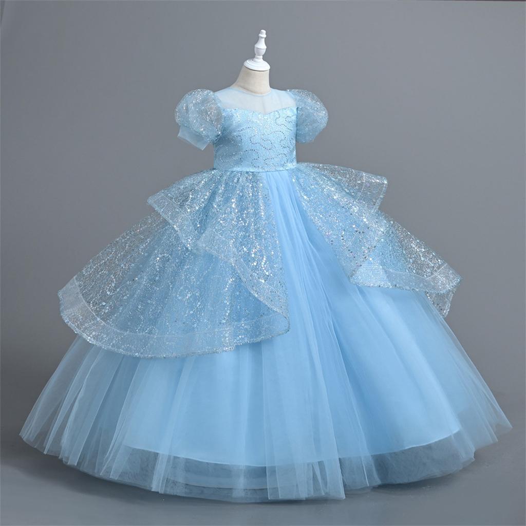 Детские платья, стильные платья принцесс, юбки с пайетками, костюмы для выступлений для детей среднего и старшего возрастаЮбки для девочек