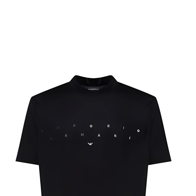 Emporio Armani Мужская футболка с вышивкой букв логотипа, круглым вырезом, коротким рукавом, черная, темно-синяя 3D1TA2-1JUVZ-09R3