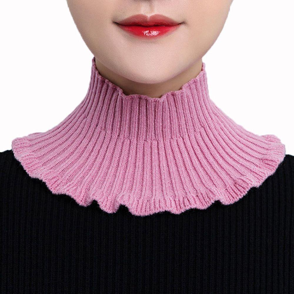 Winter Solid Color Ruffle Autumn Knitted Scarf Women Bib Neck Guard Korean Style Fake Collar