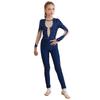 Kids Girls Shiny Gymnastics Unitard Bodysuit Long Sleeve Back Keyhole Mesh Patchwork Ice Skating Jumpsuit