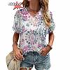 Женская футболка в стиле Харадзюку в стиле бохо, летние повседневные топы с графическим принтом и короткими рукавами, уличная модная футболка с v-образным вырезом, женская одежда