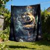 1pc Tiger Crystal Fantasy Throw Blanket Polyester Fiber, Lightweight Flannel, Soft & Warm, All Season Use for Outdoor, Camping Digital Print