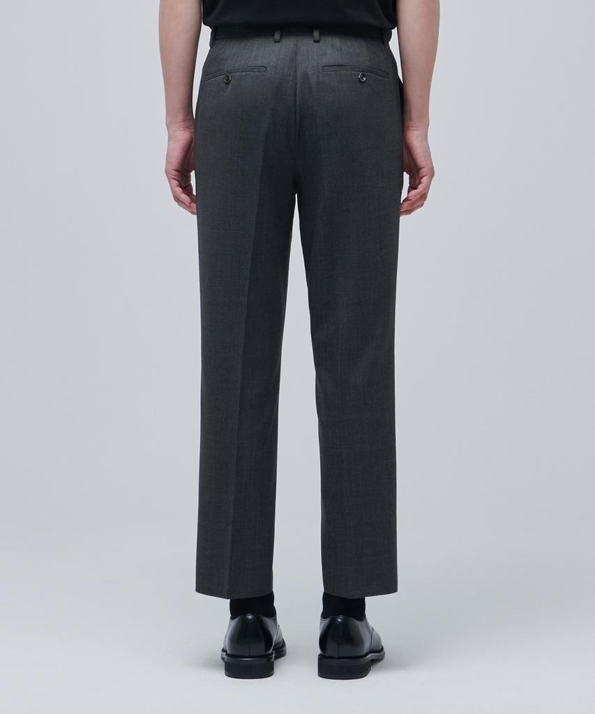 MUSINSA STANDARD Wool Blend Relaxed Tapered Hidden Banding Crop Slacks [Medium Grey]