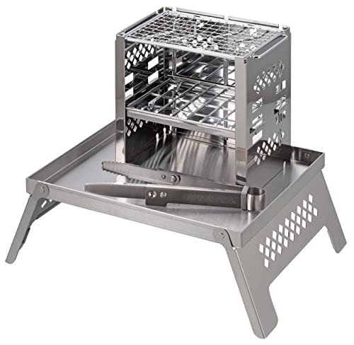 Captain Stag UG-3302 Stainless Steel Fire Pit Stand/Mini Table for Kamadodai B5 Model, Silver