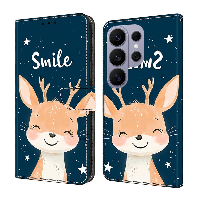 Кожаный чехол-кошелек для телефона Samsung Galaxy S26 S25 S24 Ultra FE Edge Plus 5G, чехол-книжка, магнитный кошелек, рисунок: цветок, олень, Capa